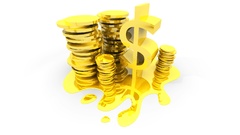 Money signs Symbols white background Euro graphics 3d golden