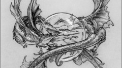 Monochrome artwork drawings Dragon
