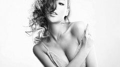 Monochrome asians models cleavage grayscale