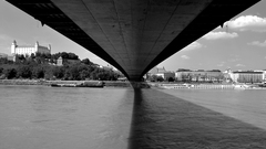 monochrome Bridge river castle slovakia Bratislava architecture