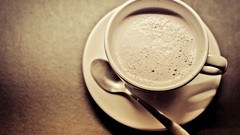 Monochrome cups spoons coffee cups