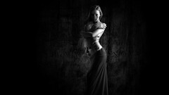 monochrome digital art face horror Women standing arms crossed