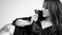 Monochrome greyscale tattoos woman