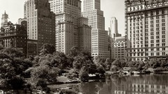 Monochrome lakes reflections USA Central Park buildings 