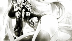 Monochrome long hair nekomimi tails meganekko bodysuits