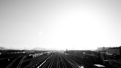 Monochrome railway grayscale trains
