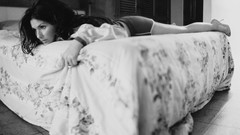 Monochrome shania twain grayscale on the bed