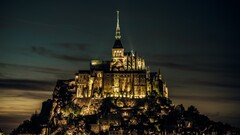 mont saint-michel Monastery abbey City Lights town night France