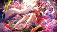 Moon Anime goldfish kimono long hair brown eyes brunettes 