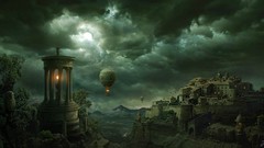 Moon Balloons cityscapes Owls air balloons artwork lighthouses