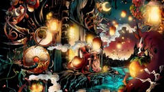 Moon Birds roses Dragons Anime clocks anime girls brunettes 