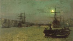 Moon Boats paintings Bridges rivers artwork John Atkinson 