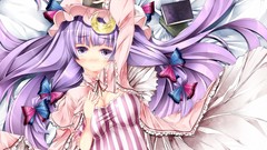 Moon Books dress hats bows blush long hair witches touhou 