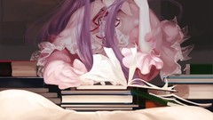 Moon Books dress hats Ribbons sitting long hair anime girls 