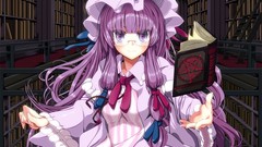 Moon Books glasses dress hats Library blush long hair anime 