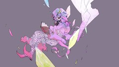 Moon Books gray background crystals dress hats red eyes bows 