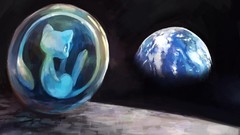 Moon bubbles Earth Pokemon mew outer space artwork digital art 