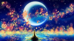 Moon Candles bokeh multicolor long hair fan art night sky 