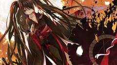 Moon cats Umbrellas red eyes kimono anime girls hatsune miku 