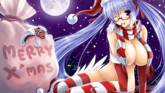 Moon Christmas glasses blue hair anime girls blue eyes wink 