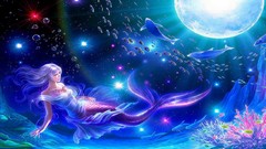 Moon Dolphins underwater mermaids fantasy art