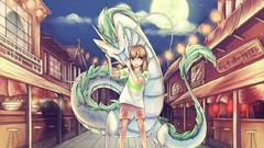 Moon Dragons Spirited Away anime girls brown eyes brunettes 