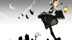 Moon dress bat red eyes blondes anime girls short hair 