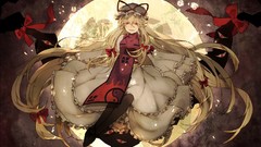 Moon dress gap red eyes Ribbons sitting bows blondes long hair 