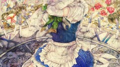 Moon dress gloves stockings anime girls blue eyes maids touhou 