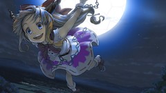 Moon dress horns anime girls crow touhou ibuki suika night sky