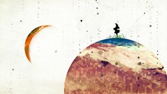 Moon Earth silhouettes planets side view minimalistic artwork 
