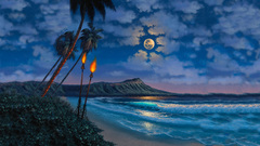 Moon fire clouds wet