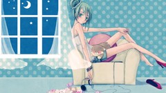 Moon food headphones Candies green eyes hatsune miku vocaloid 