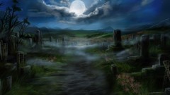 Moon graves cemetery nighttime digital art