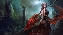 Moon Green wings dress vampire red eyes long hair scythe gray 