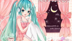 Moon headphones hatsune miku vocaloid twintails aqua hair