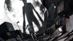 Moon horns monochrome skirts cities anime girls school uniforms 