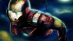 Moon Iron Man flying superheroes night sky marvel comics