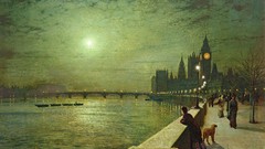 Moon London paintings Bridges street lights westminster abbey 