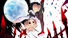 Moon red eyes blondes anime girls short hair touhou rumia video 