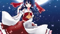 Moon red eyes Ribbons blue hair hakurei reimu touhou miko 