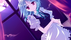 Moon red eyes Ribbons curtains blue hair braids remilia scarlet 