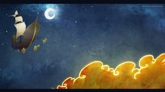 Moon ships flying multicolor skyscapes