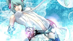 Moon tie long hair full moon green eyes hatsune miku vocaloid 