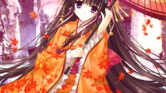 Moon Umbrellas kimono cliff long hair anime girls Kimizuka Aoi