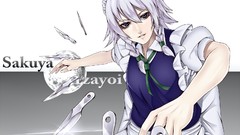 Moon weapons dress Knives white hair Ribbons anime girls blue 