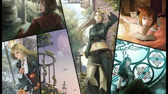 Moon weapons food brown blondes long hair anime girls boots 