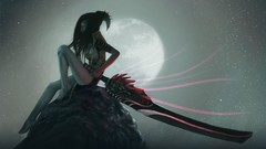 Moon weapons sitting rocks long hair fantasy art james wolf 