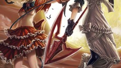 Moon weapons wings devil red eyes blondes skirts anime girls 