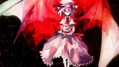 Moon wings dress hats Vampires red eyes pink hair anime girls 